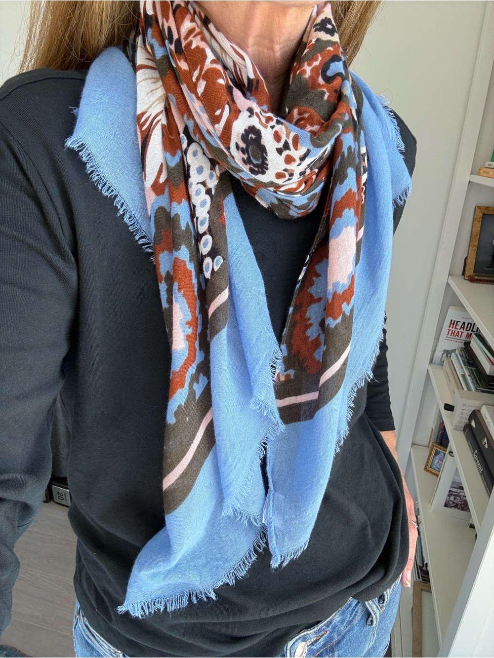 Vera Bradley Floral Scarf Blue Rust Pink 100% Rayon 26 x 76 - Picture 9 of 9